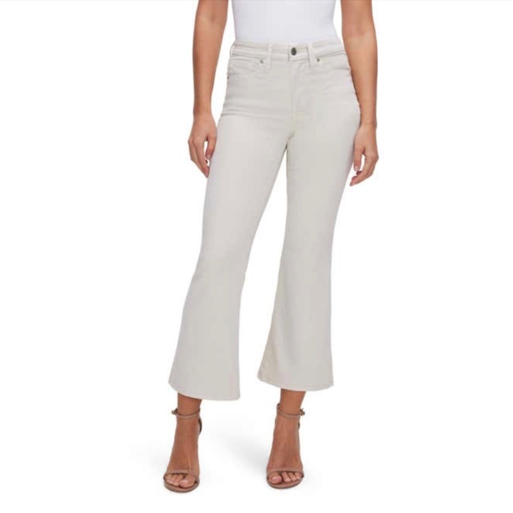 Good American Good Legs Crop Mini Bootcut Jeans Bone  Size 8 khaki off-white